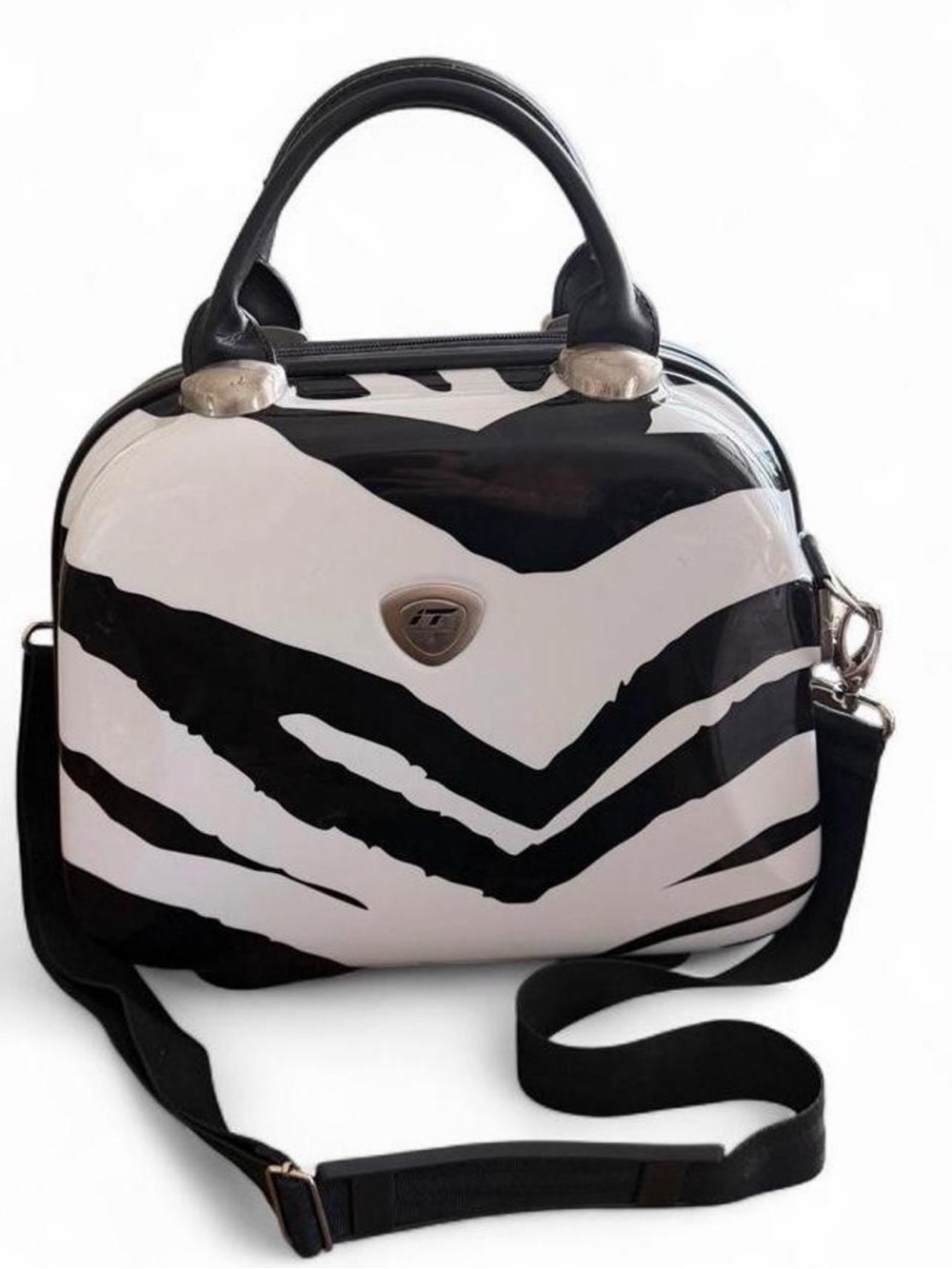 IT Luggage Zebra-Print Dome Travel Beauty Satchel in Black & White, Like New